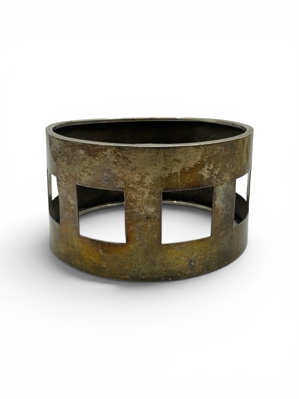 Vintage Sterling Silver Geometric Modernist Chunky Cut Out Bangle Bracelet 6.5â